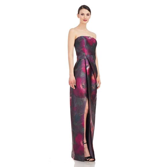 NWT Kay Unger Lucienne Strapless Column Gown AUbergine Poppies Sz 14  Sold Out - Picture 1 of 8